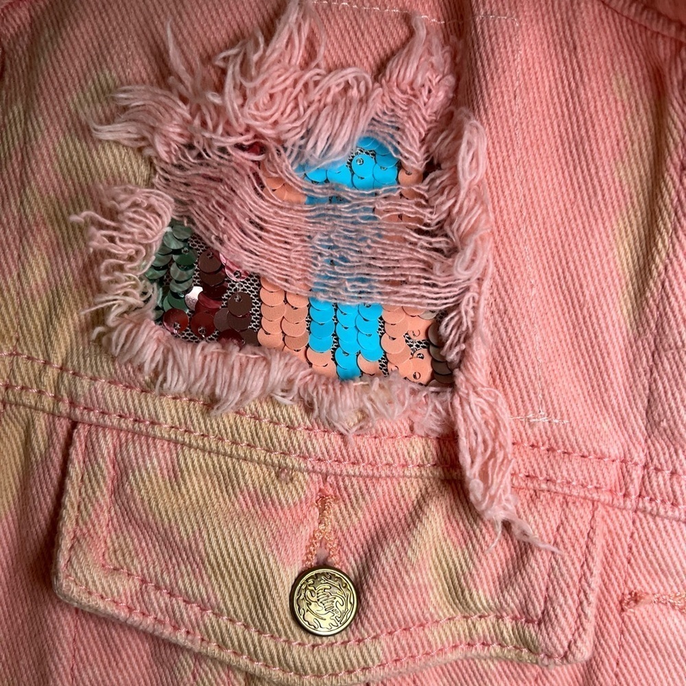 ⭐️ NEW Loyd/Ford small pink boutique distressed  jacket denim rock luxury - Picture 5 of 7